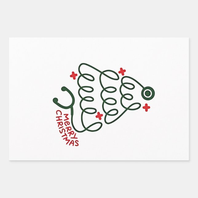 Feuille De Papier Cadeau Stethoscope Arbre de Noël Lumières Éclairage Infir (Devant)