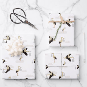 Feuille De Papier Cadeau Stork Nouveau-né bébé garçon fille Motif