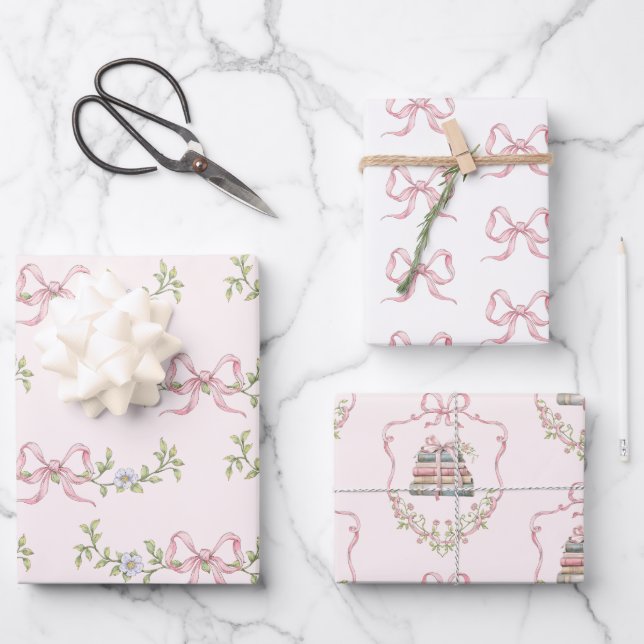 Feuille De Papier Cadeau Storybook Nouveau chapitre Pink bow bébé fille dou (Recto)