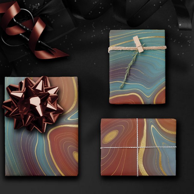 Feuille De Papier Cadeau Strata automne | Terra Cotta Turquoise et Gold Aga (Créateur téléchargé)