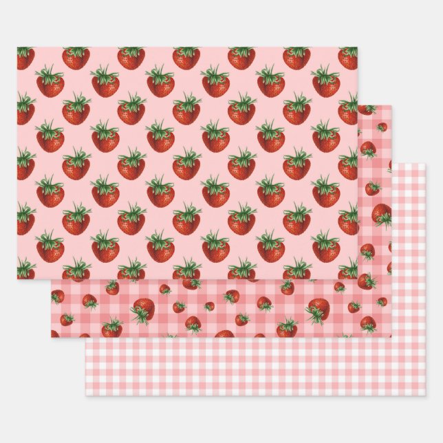 Feuille De Papier Cadeau Strawberry Pattern Baby Shower  (Lot)