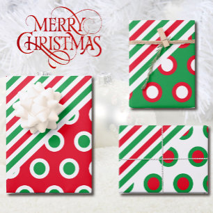 Feuille De Papier Cadeau Stripes & Dots de Noël - Red Green Festive Cadeau
