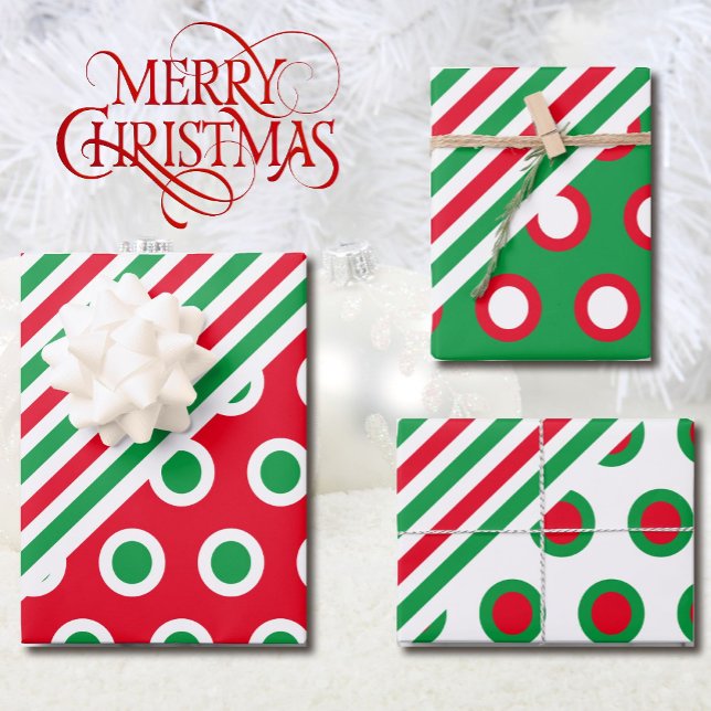 Feuille De Papier Cadeau Stripes & Dots de Noël - Red Green Festive Cadeau (Créateur téléchargé)