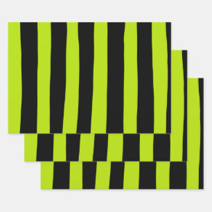 Feuille De Papier Cadeau Stripes inégales - Lime vert et noir