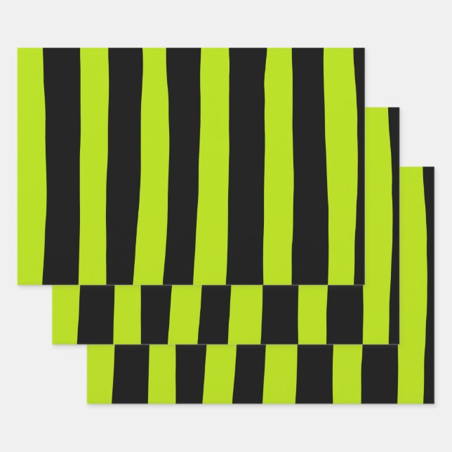 Feuille De Papier Cadeau Stripes inégales - Lime vert et noir (Lot)
