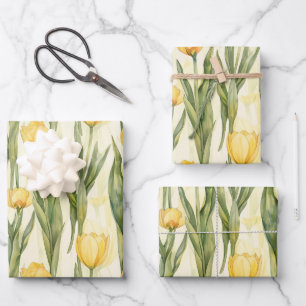 Feuille De Papier Cadeau Style Aquarelle Tulipes Jaunes Imprimé