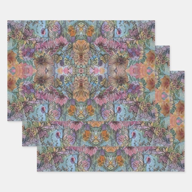 Feuille De Papier Cadeau Style Chic Flower Garden aquarelle peinture (Lot)