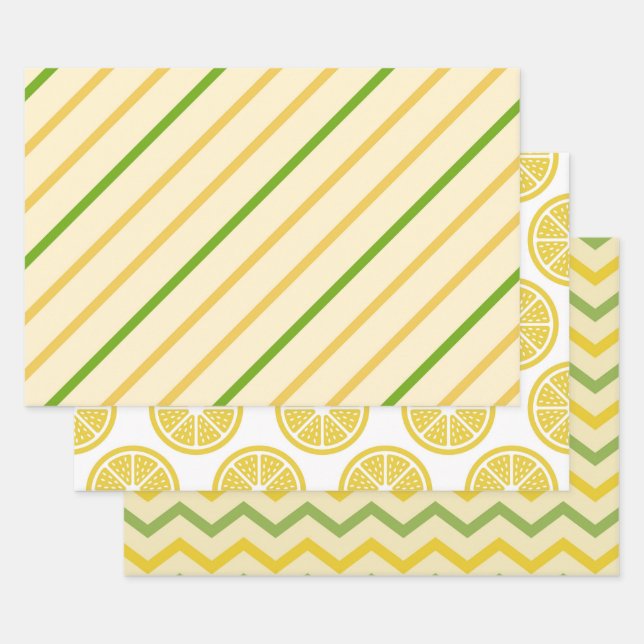 Feuille De Papier Cadeau Style citron jaune frais géométrique (Lot)
