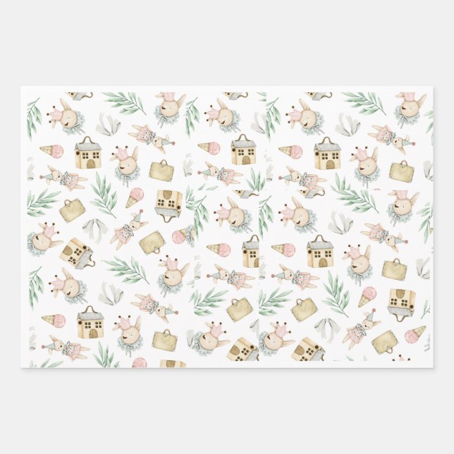 Feuille De Papier Cadeau Style Classique Lapin Baby shower Enveloppement Ca (Devant)