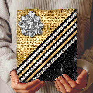 Feuille De Papier Cadeau Style Crystal Gold et parties scintillant noire