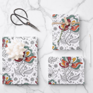 Feuille De Papier Cadeau Style d'art de gribouillage abstrait floral Vert R
