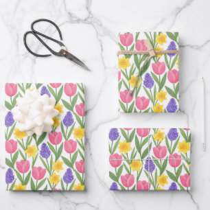 Feuille De Papier Cadeau Style de coloriage de tulipes, jonquilles, jacinth