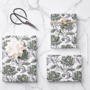 Feuille De Papier Cadeau Style de dessin abstrait floral aux teintes de ver