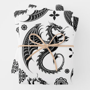 Feuille De Papier Cadeau Style de tatouage en forme de dragon noir