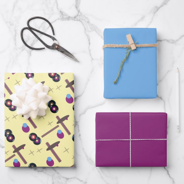 Feuille De Papier Cadeau Style d'enregistrements rétroactifs 1 - Jaune (Recto)