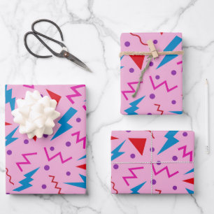 Feuille De Papier Cadeau Style géométrique Memphis années 80 90 rose 