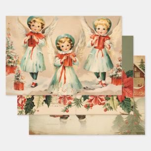 Feuille De Papier Cadeau Style trio de Noël rétro Vintage A