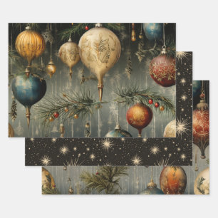 Feuille De Papier Cadeau Style trio rétro Vintage de Noël B