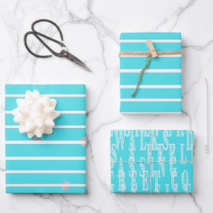 Feuille De Papier Cadeau Style Turquoise & Silver Typographie de Noël