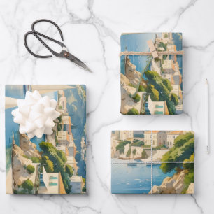 Feuille De Papier Cadeau Style vintage Côte d'Azur Voyage en France