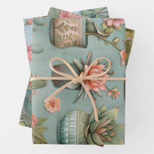 Feuille De Papier Cadeau Succulents du désert Fleurs Cactus Pots Découpage