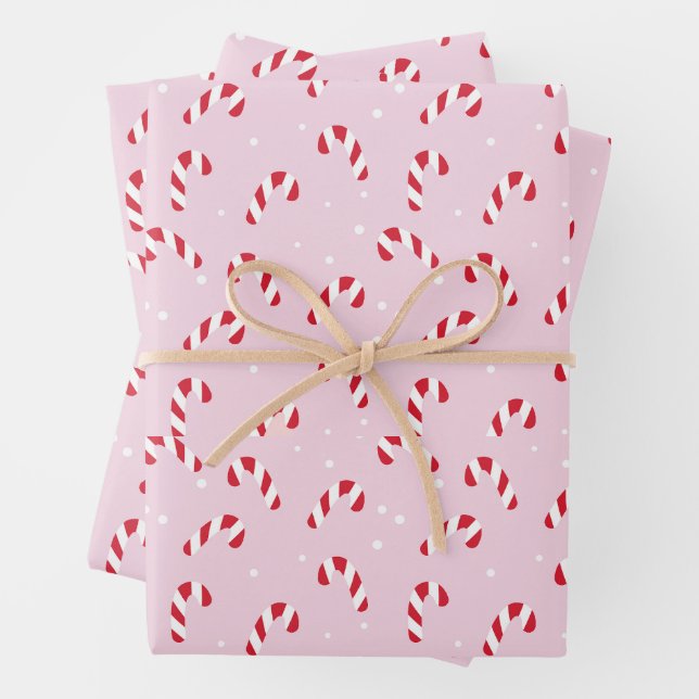 Feuille De Papier Cadeau Sucre de canne de Noël rose (En situation)