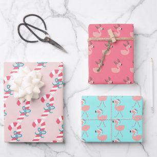 Feuille De Papier Cadeau Sucre de canne & Flamants roses - Noël Tropical