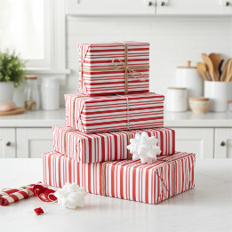 Feuille De Papier Cadeau Sucre de canne rouge et blanc mignon rayé