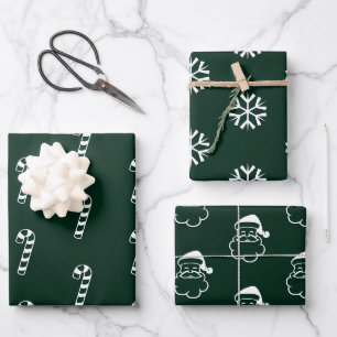 Feuille De Papier Cadeau Sucre de canne vert foncé minimaliste flocons de n
