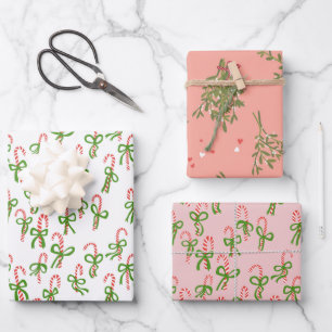 Feuille De Papier Cadeau Sucres de canne de Noël mignons Mistletoe Xmas Var