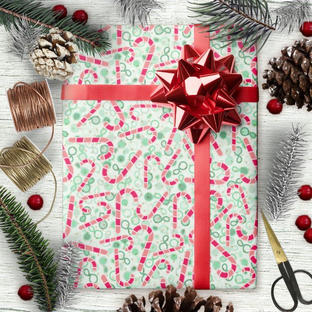 Feuille De Papier Cadeau Sucres de canne de Noël sur Paisley Texture (Christmas-Candy Canes on Paisley Texture Wrapping Paper Sheets by Leapfroglisics Shop)