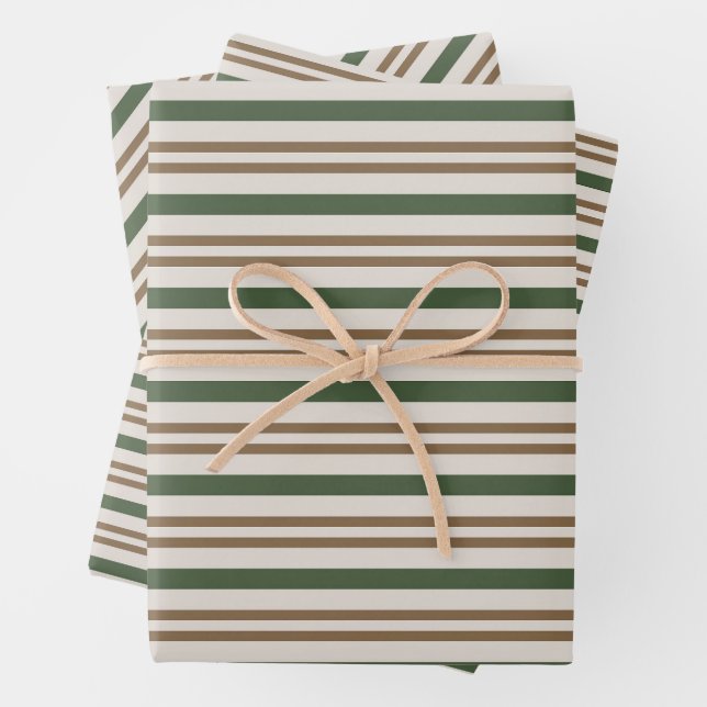 Feuille De Papier Cadeau Sucres de canne verts, Brown Classic Stripes de No (En situation)