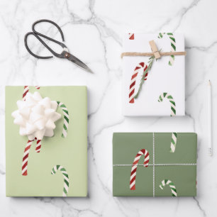Feuille De Papier Cadeau Sucres de canne verts et rouges Noël