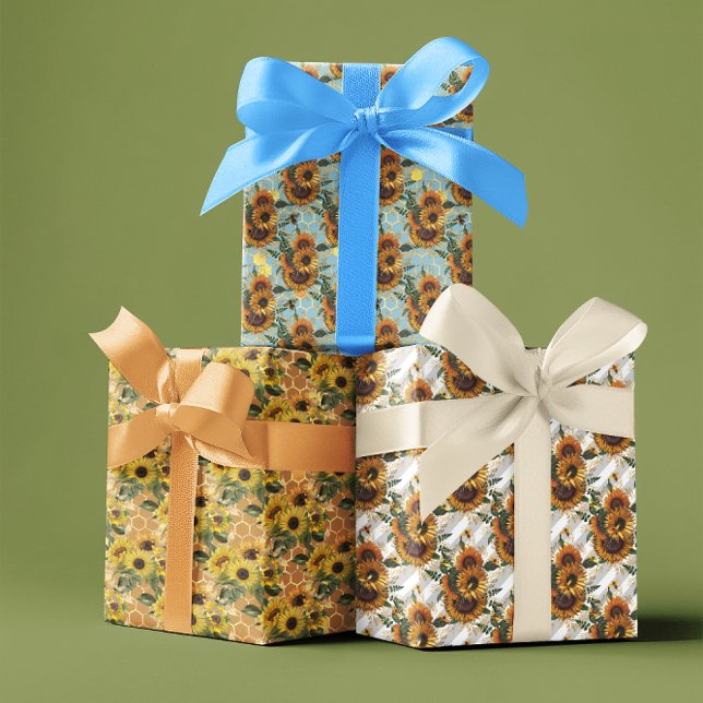 Feuille De Papier Cadeau Sunflower Honeycomb abeille Motif Floral (Créateur téléchargé)