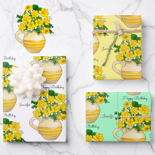 Feuille De Papier Cadeau Sunny Daffodils Happy Birthday Ajouter le nom 3