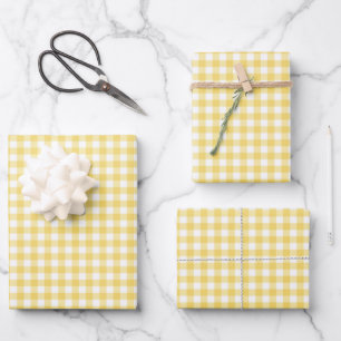 Feuille De Papier Cadeau Sunshine Jaune En vichy Motif chèque