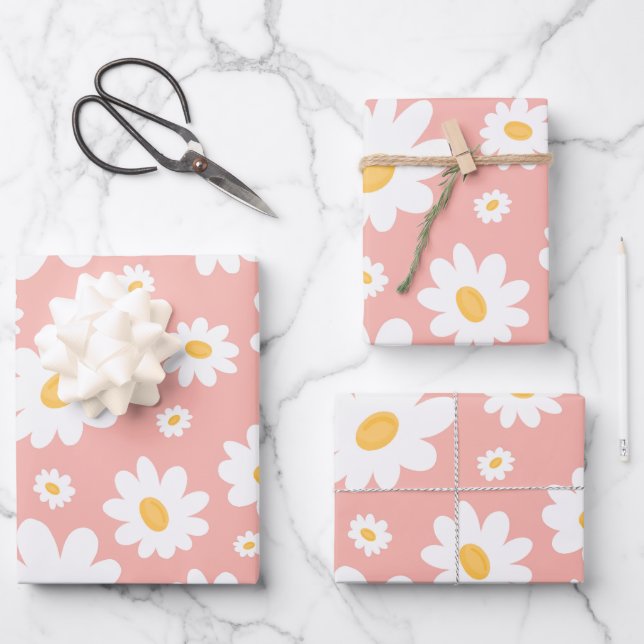 Feuille De Papier Cadeau Super Blush Boho Daisy Floral Garden Motif (Recto)