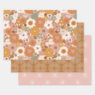 Feuille De Papier Cadeau Super Boho les années 70 Fleurs Motif