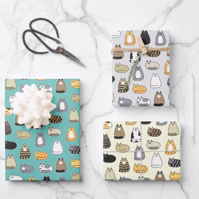 Feuille De Papier Cadeau Super Cute Cat Motif, choisissez vos couleurs (Recto)