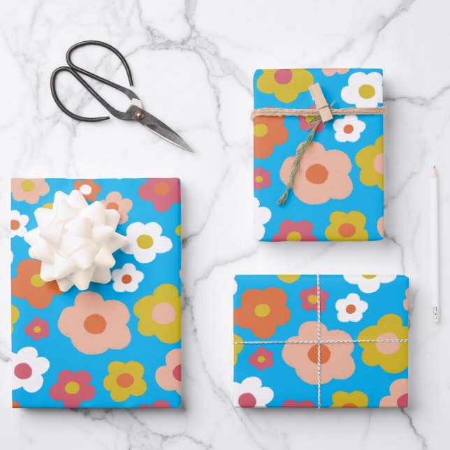 Feuille De Papier Cadeau Super Daisies Floral coloré Amusant Anniversaire B (Recto)