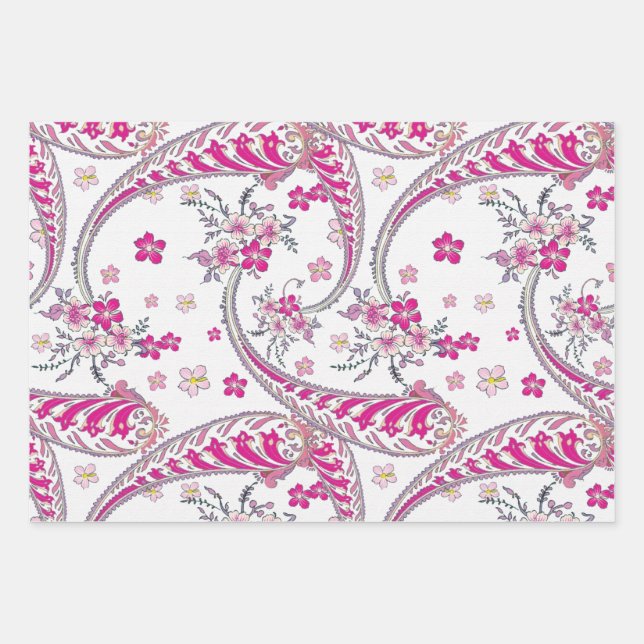 Feuille De Papier Cadeau Superbe Bohème Paisley Rose Art Design (Devant)