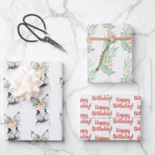 Feuille De Papier Cadeau Superbe Lapin Floral