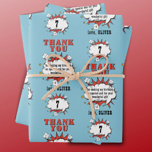 Feuille De Papier Cadeau Superhero Comic Speech Bubble Birthday Thank you