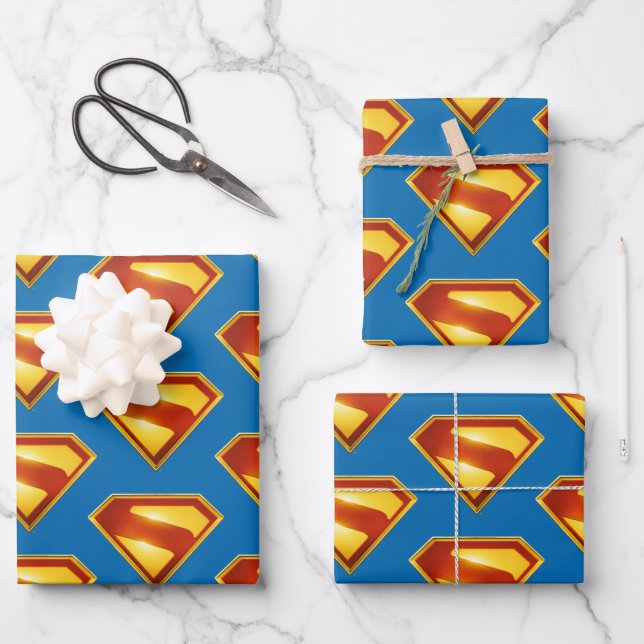 Feuille De Papier Cadeau Superman Golden S Shield brillance (Recto)