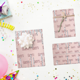 Feuille De Papier Cadeau Sweet 16 16e rose parties scintillant or gouttes d