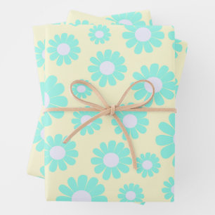 Feuille De Papier Cadeau Sweet Daisy Baby Pastel Vert bleu rose