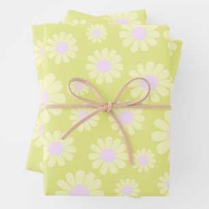 Feuille De Papier Cadeau Sweet Daisy Baby Pastel Vert Jaune Rose