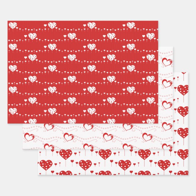 Feuille De Papier Cadeau Sweet Lovely Romantique Rouge Coeurs blancs (Lot)