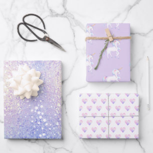 Feuille De Papier Cadeau Sweet Rainbow Unicorn Hearts Glittery