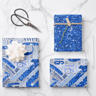 Feuille De Papier Cadeau Sweet sixteen Sparkle Word Cloud bleu ID265